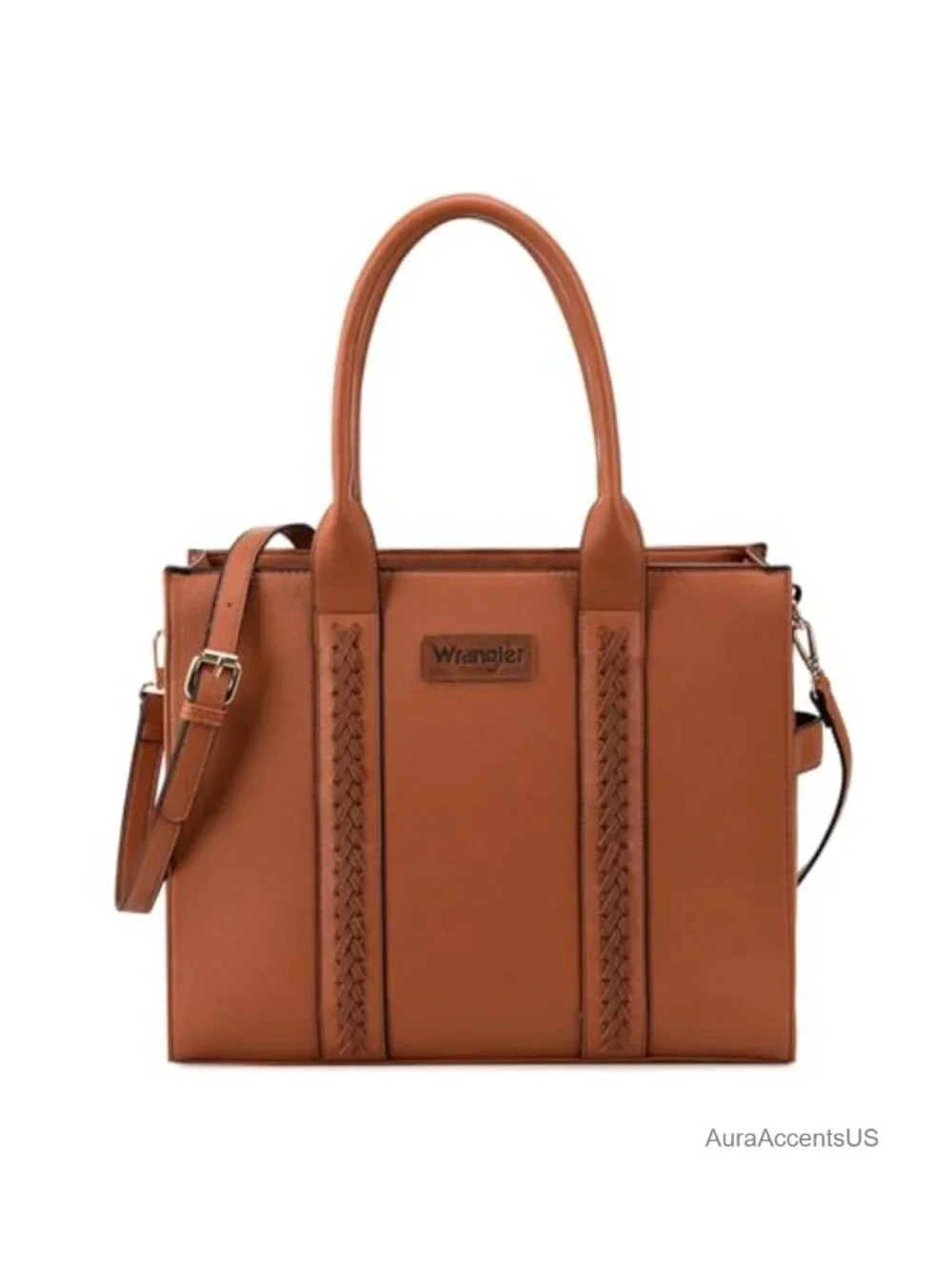 Faux Leather Woven Whipstitch Tote Bag with Adjustable Strap